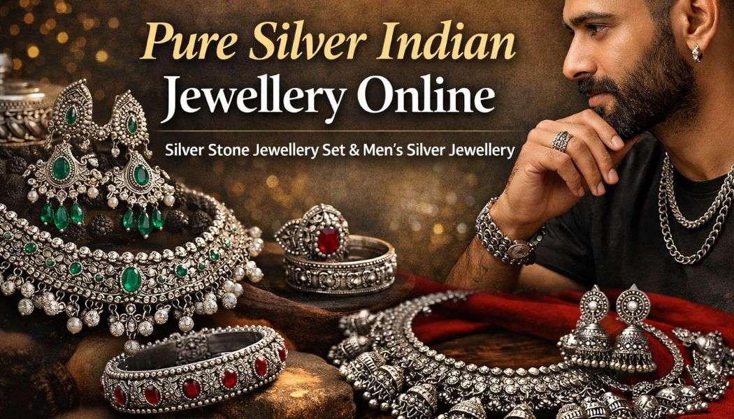 Pure Silver Indian Jewellery Online | Silver Stone Jewellery Set & Men’s Silver Jewellery